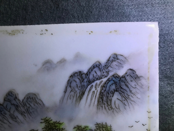 Four square Chinese qianjiang cai landscape plaques, 20th C.