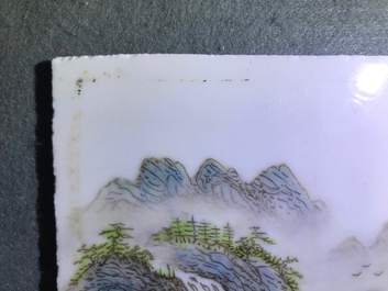Four square Chinese qianjiang cai landscape plaques, 20th C.