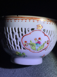 A Chinese grisaille vase, a famille rose 'mandarin' teapot and a reticulated cup on saucer, Yongzheng/Qianlong