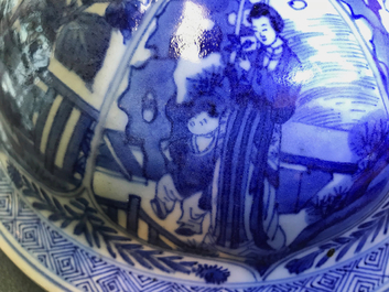 A large Chinese blue and white vase and cover, Kangxi