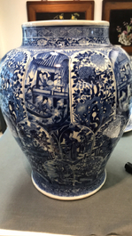 A large Chinese blue and white vase and cover, Kangxi