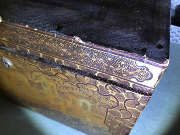 A Chinese gilt-lacquered cabinet and a box, Canton, 19th C.