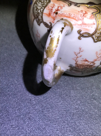 A Chinese grisaille vase, a famille rose 'mandarin' teapot and a reticulated cup on saucer, Yongzheng/Qianlong