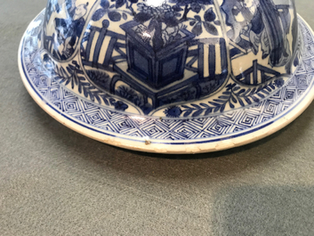 A large Chinese blue and white vase and cover, Kangxi