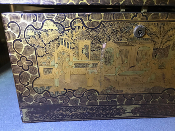 A Chinese gilt-lacquered cabinet and a box, Canton, 19th C.