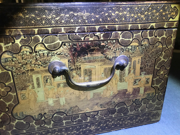 A Chinese gilt-lacquered cabinet and a box, Canton, 19th C.