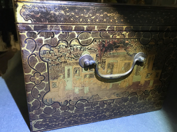 A Chinese gilt-lacquered cabinet and a box, Canton, 19th C.