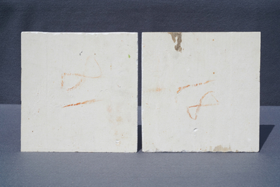Four square Chinese qianjiang cai landscape plaques, 20th C.