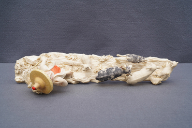 A polychrome Chinese ivory group with a shepherd, ca. 1940