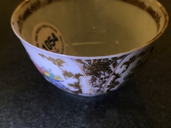 A pair of fine Chinese famille rose cups and saucers, Yongzheng