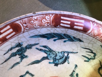 Two Chinese polychrome Swatow dishes, Ming