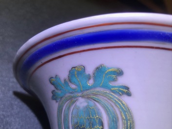 A Chinese famille rose vase after Cornelis Pronk: 'Parrot on a perch', Yongzheng