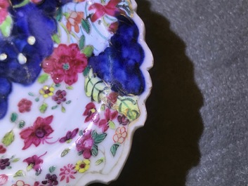 A pair of Chinese famille rose 'Tobacco leaf' salts, Qianlong