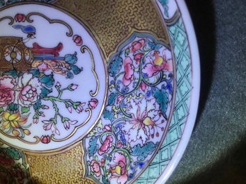 Two fine Chinese famille rose cups and saucers, Yongzheng/Qianlong