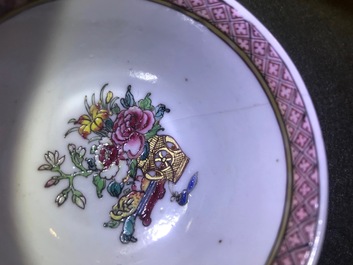 Two fine Chinese famille rose cups and saucers, Yongzheng/Qianlong