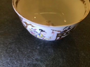 A pair of fine Chinese famille rose cups and saucers, Yongzheng