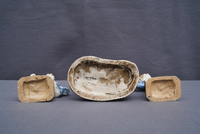 Three Chinese blue and white biscuit figures, Qianlong