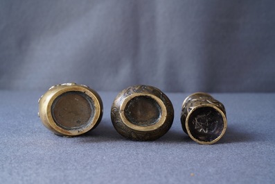 Three Chinese bronze miniature vases, 17/18th C.