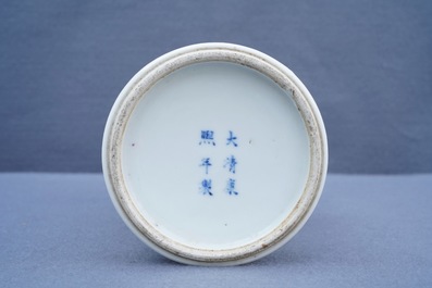 A Chinese famille rose 'rice production' vase, Kangxi mark, 19th C.