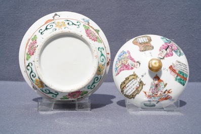 A Chinese famille rose 'Wu Shuang Pu' bowl and cover, 19th C.