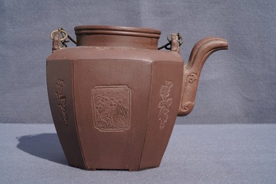A large Chinese Yixing stoneware teapot and cover, 19th C.