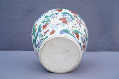 A Chinese wucai '100 boys' baluster vase, Transitional period