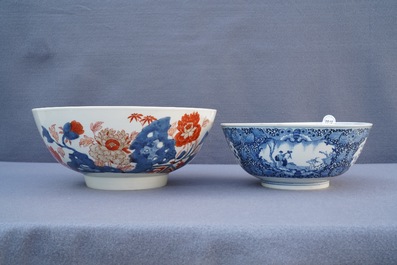 Four Chinese Canton famille rose, Imari-style and blue and white bowls, 18/19th C.
