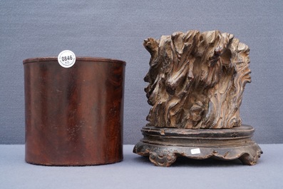 Two Chinese wooden brush pots, 19/20th C.