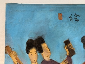 Sadji (Sha Qi, Sha Yinnian) (1914-2005): Vier Chinese muzikantes, olie op doek