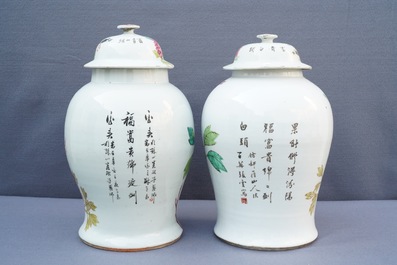 Four Chinese qianjiang cai vases with birds and flowers, 19/20th C.