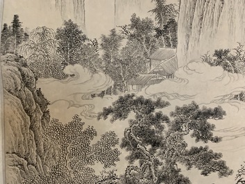 Wu Hufan (China, 1894-1968): Mountain landscape with figure, ink on paper, mounted on scroll