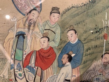 Three Chinese paintings on textile: 'River scenes', 18/19th C.