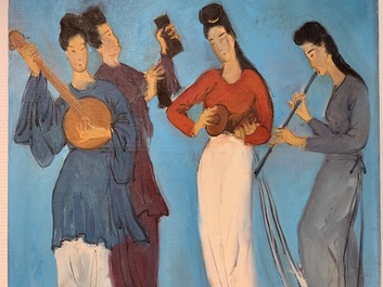 Sadji (Sha Qi, Sha Yinnian) (1914-2005): Vier Chinese muzikantes, olie op doek