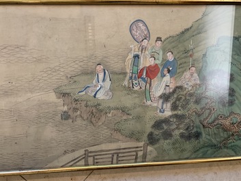 Three Chinese paintings on textile: 'River scenes', 18/19th C.