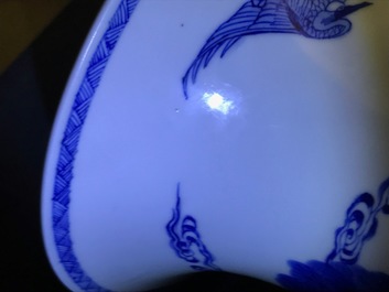 A Chinese blue and white 'deer and crane' yenyen vase, Kangxi