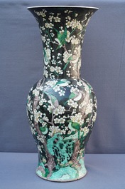 Two tall Chinese famille noire yenyen vases, Chenghua and Kangxi mark, 19/20th C.