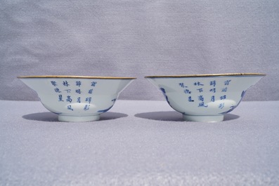 A pair of Chinese blue and white bowls, poss. for the Vietnamese market, Kangxi mark, 19th C.