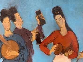 Sadji (Sha Qi, Sha Yinnian) (1914-2005): Vier Chinese muzikantes, olie op doek