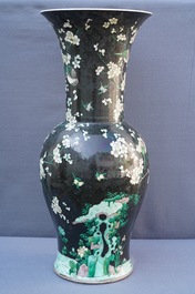 Two tall Chinese famille noire yenyen vases, Chenghua and Kangxi mark, 19/20th C.