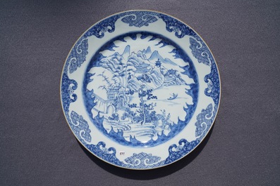 A Chinese blue and white 'Master of the Rock' dish and a famille verte dish, Kangxi