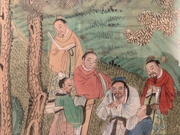 Three Chinese paintings on textile: 'River scenes', 18/19th C.