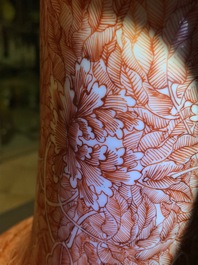 A Chinese iron red 'dragon and phoenix' bottle vase, 19th C.