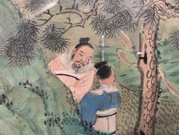 Three Chinese paintings on textile: 'River scenes', 18/19th C.