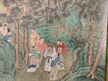 Three Chinese paintings on textile: 'River scenes', 18/19th C.