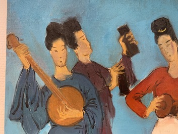 Sadji (Sha Qi, Sha Yinnian) (1914-2005): Vier Chinese muzikantes, olie op doek