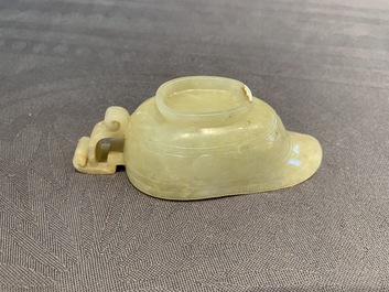A Chinese pale yellow jade libation cup, 19th C.