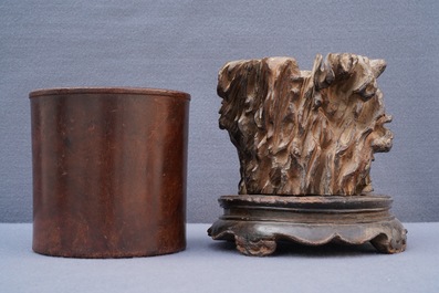 Two Chinese wooden brush pots, 19/20th C.
