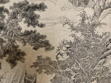 Wu Hufan (China, 1894-1968): Mountain landscape with figure, ink on paper, mounted on scroll
