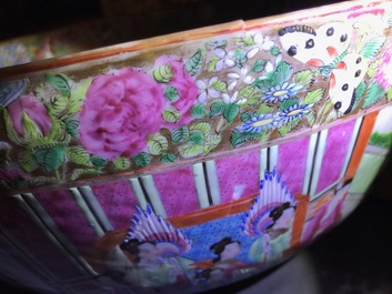 Four Chinese Canton famille rose, Imari-style and blue and white bowls, 18/19th C.