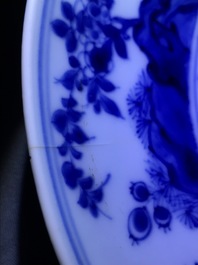 A Chinese blue and white plate with a deer and a monkey, Chenghua mark, Kangxi/Yongzheng